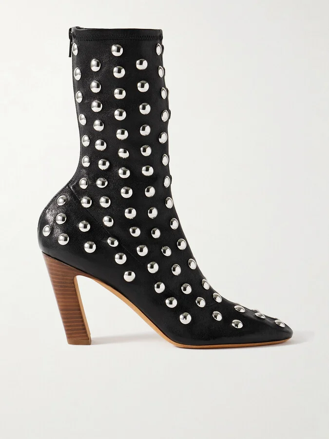 KHAITE - Studded Leather Ankle Boots - Black