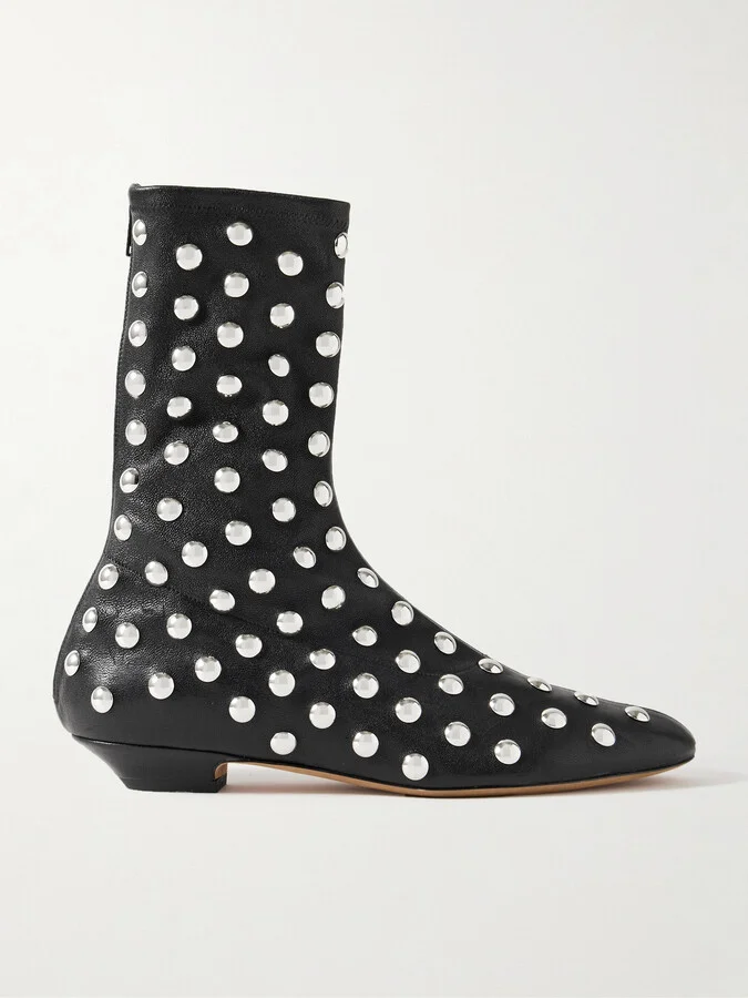 KHAITE - Studded Leather Ankle Boots - Black