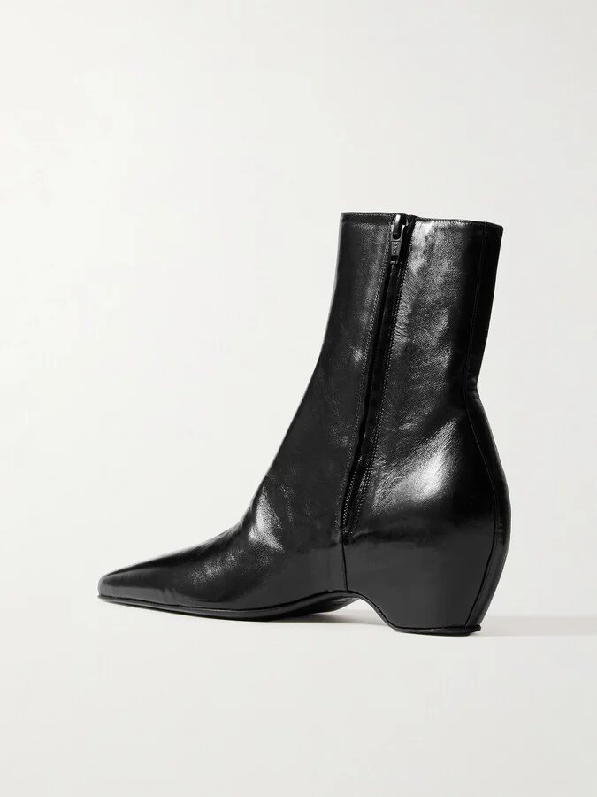 KHAITE - Sybil Glossed-leather Ankle Boots - Black - Image 3