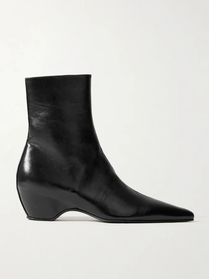 KHAITE - Sybil Glossed-leather Ankle Boots - Black