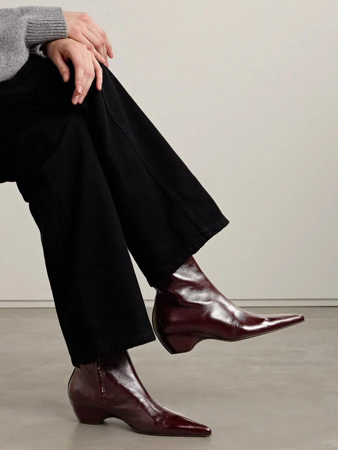 KHAITE - Sybil Glossed-leather Ankle Boots - Burgundy - Image 2