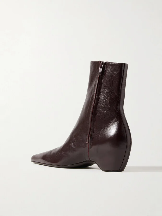 KHAITE - Sybil Glossed-leather Ankle Boots - Burgundy - Image 3