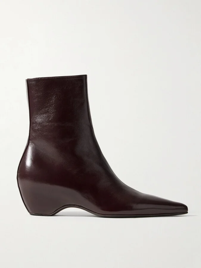 KHAITE - Sybil Glossed-leather Ankle Boots - Burgundy