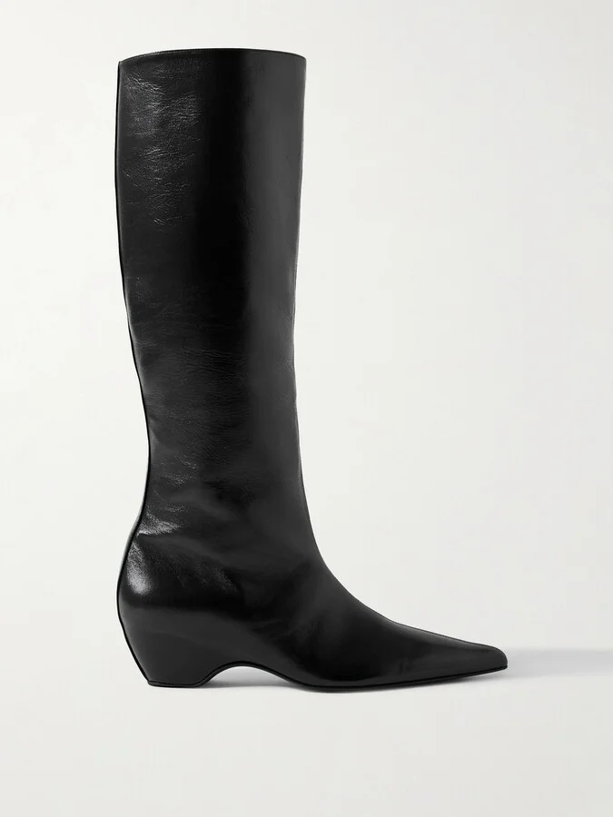 KHAITE - Sybil Glossed-leather Knee Boots - Black