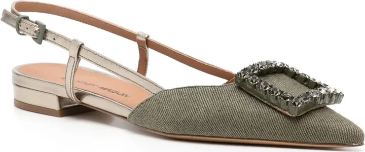 Khaki/Gold Sling Back Flat - Image 2