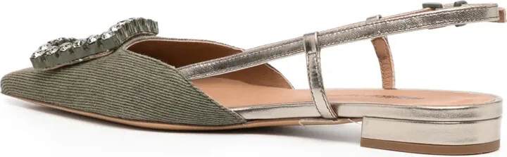 Khaki/Gold Sling Back Flat - Image 3
