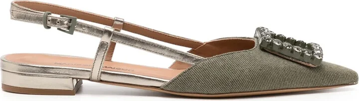 Khaki/Gold Sling Back Flat