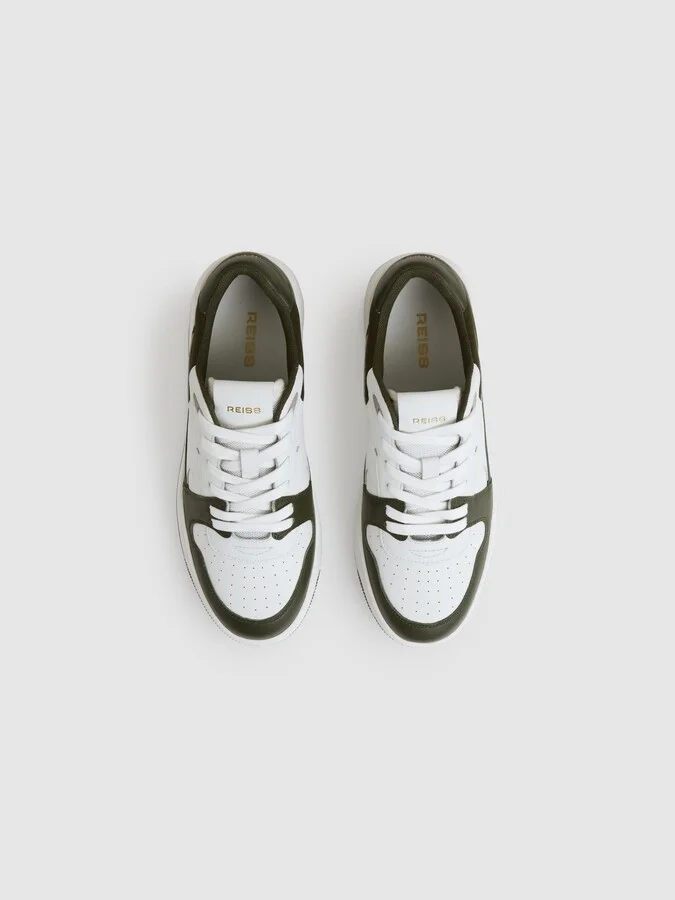 Khaki/white Leather Panelled Trainers - Image 3