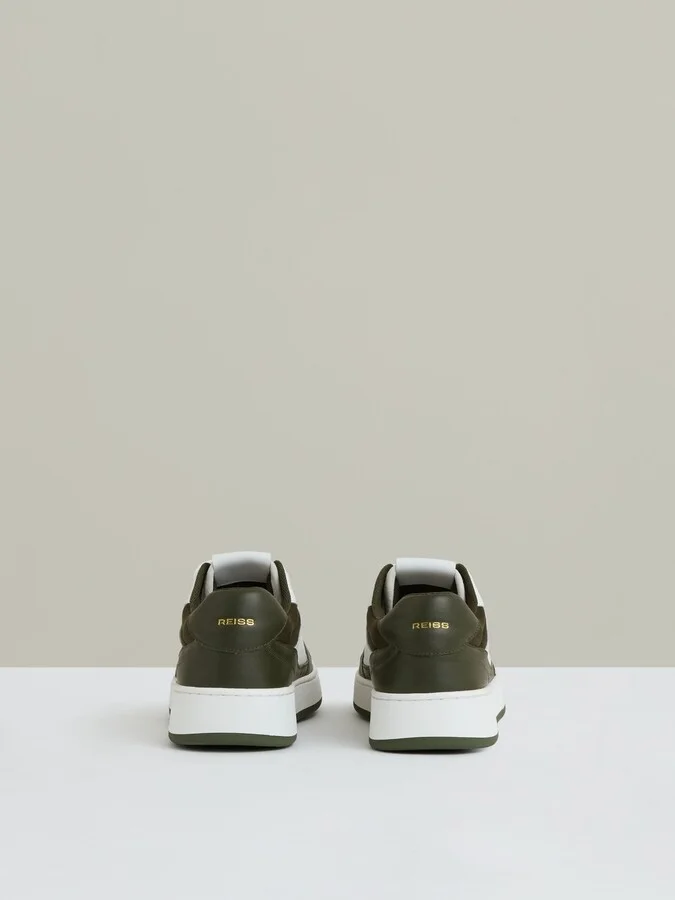 Khaki/white Leather Panelled Trainers - Image 4