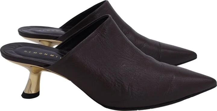 Kicker Low-Heel Mules In Brown Leather