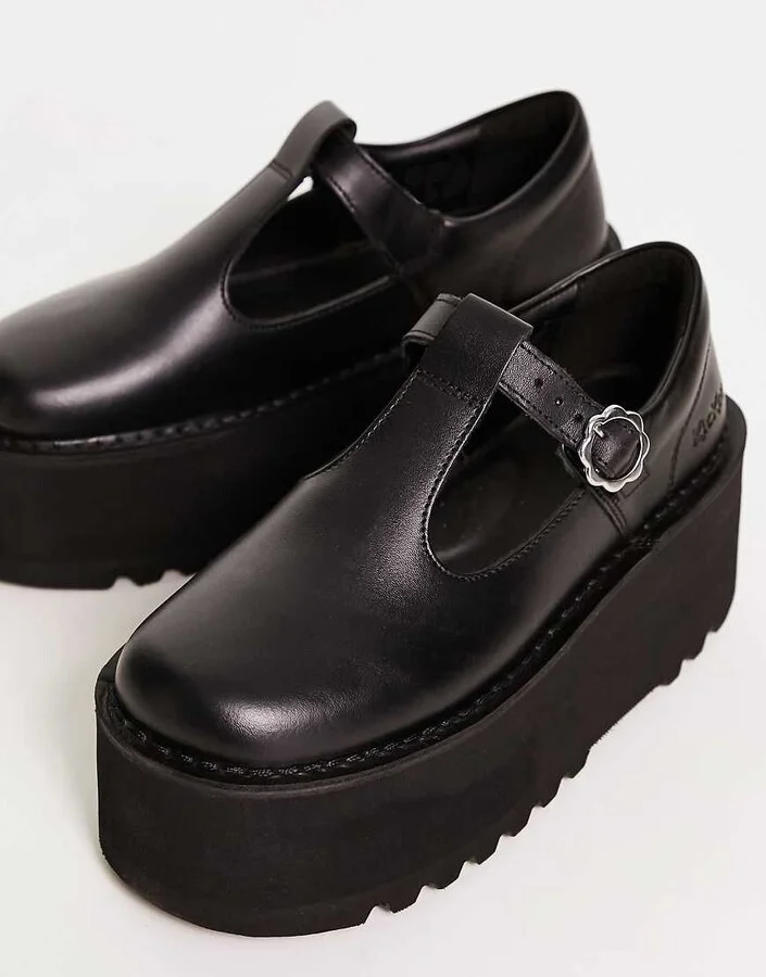 Kickers Kick t-bar platform shoes in black leather - Image 2