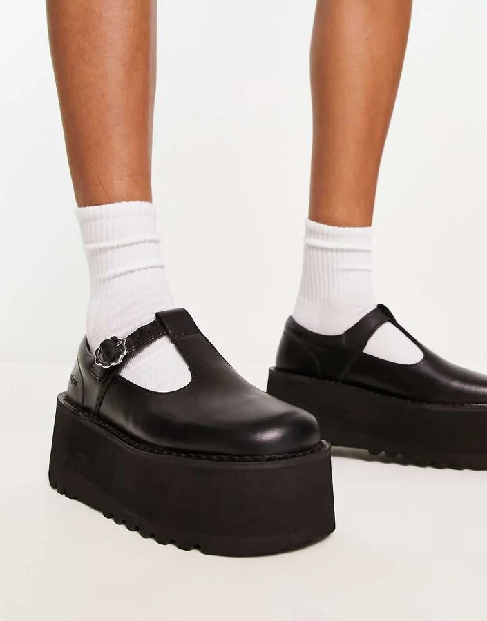 Kickers Kick t-bar platform shoes in black leather - Image 3