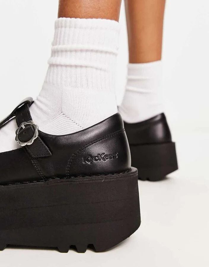 Kickers Kick t-bar platform shoes in black leather - Image 4