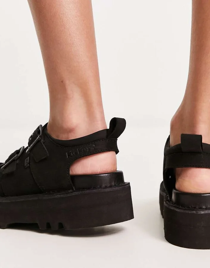 Kickers Knox platform sandals in black nubuck leather - Image 2