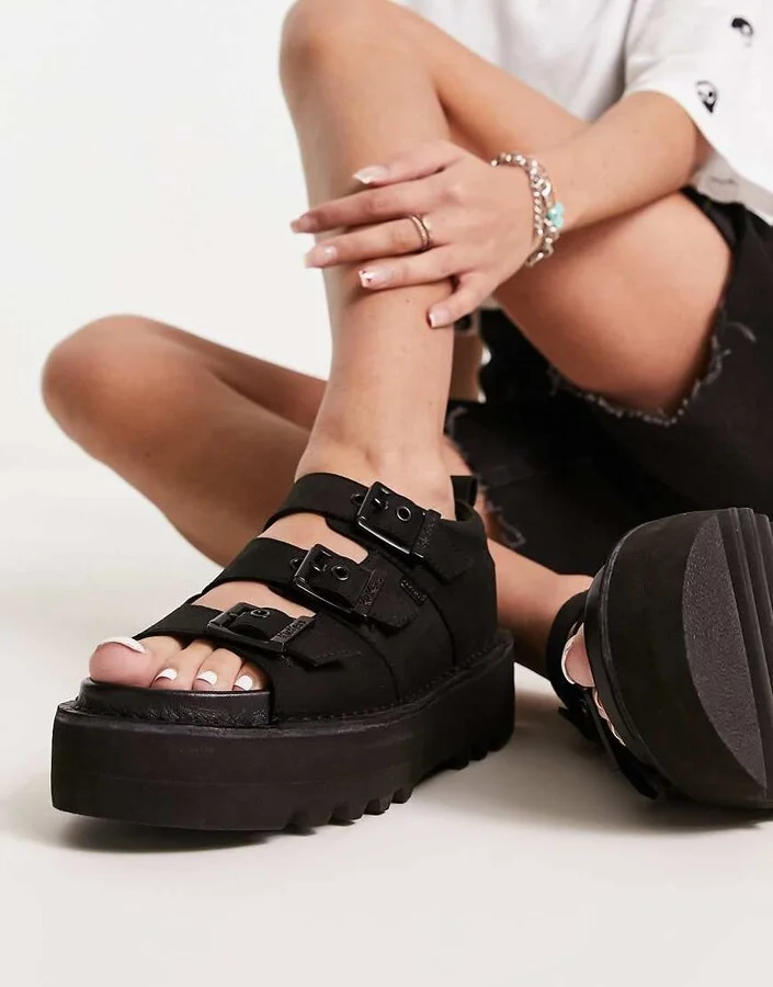 Kickers Knox platform sandals in black nubuck leather - Image 3