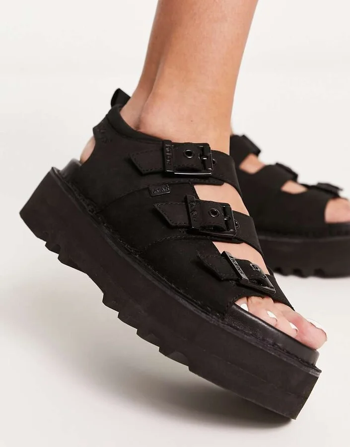 Kickers Knox platform sandals in black nubuck leather - Image 4