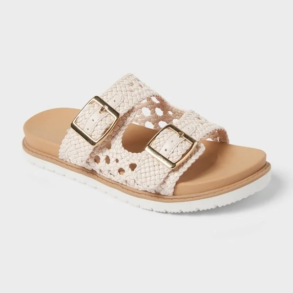 Kids' Brooklyn Knit Footbed Sandals - Cat & Jack™ Blush : Slip-On, Open Toe, Textured TPR Outsole, Round Toe