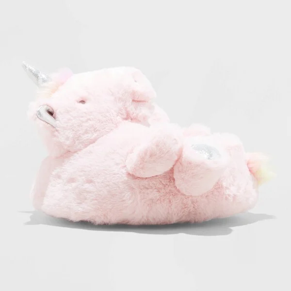 Kids' Cass Unicorn Slippers - Cat & Jack™ Pink 6-7: Machine Washable, Slip On, Non Marking Sole - Image 2