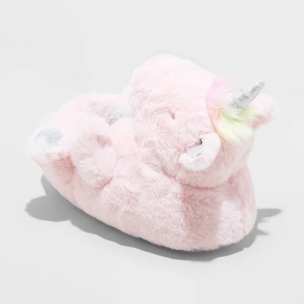 Kids' Cass Unicorn Slippers - Cat & Jack™ Pink 6-7: Machine Washable, Slip On, Non Marking Sole