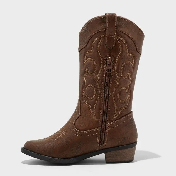 Kids' Montana Western Boots - Cat & Jack™ : Mid Calf, Zipper Closure, Almond Toe, Textured Outsole - Image 2