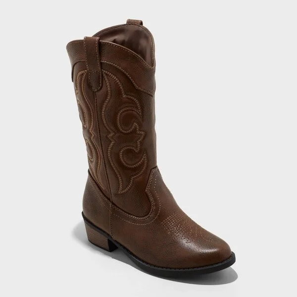 Kids' Montana Western Boots - Cat & Jack™ : Mid Calf, Zipper Closure, Almond Toe, Textured Outsole