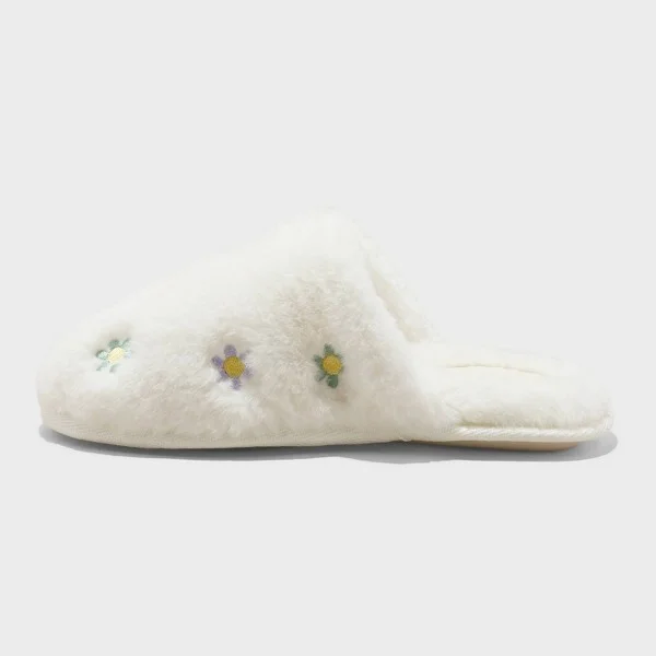 Kids' Pippa Embroidered Flower Slippers - Cat & Jack™ Cream : Slip-On, Indoor/Outdoor, Backless - Image 2
