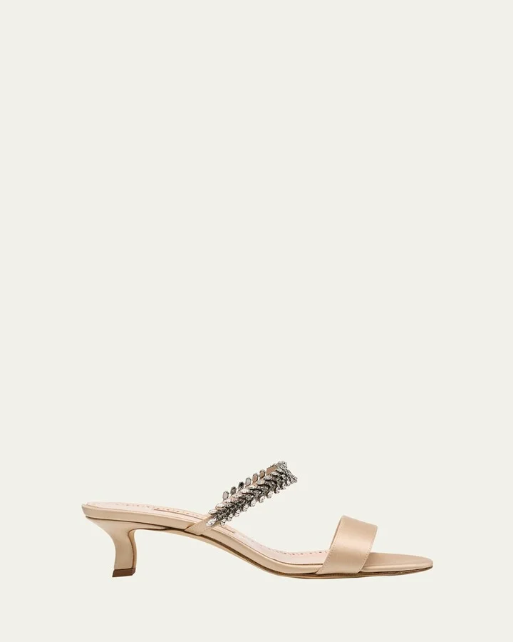 Kifasan Embellished Satin Kitten-Heel Sandals