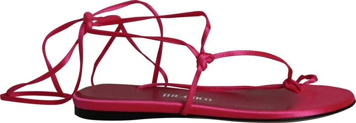 Kika Lace Up Thong Sandals in Pink Satin