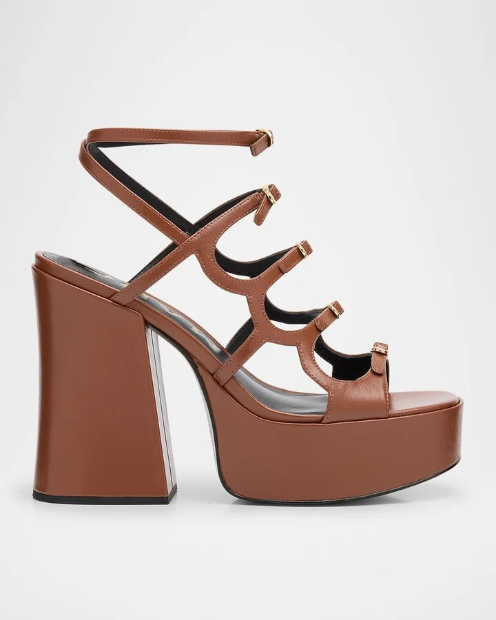 Kiki Leather Buckles Platform Sandals