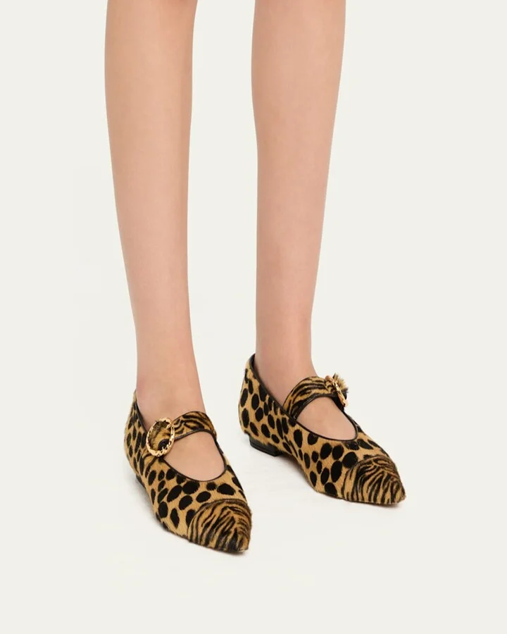 Kiki Mixed Calf Hair Mary Jane Ballerina Flats - Image 4