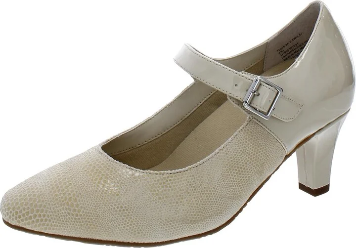 Kiki Womens Leather Embossed Mary Jane Heels