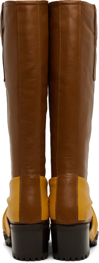 Kiko Kostadinov Brown & Yellow Knotted Riding Boots - Image 2