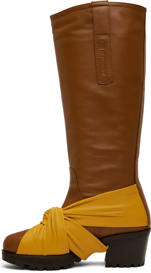 Kiko Kostadinov Brown & Yellow Knotted Riding Boots - Image 3
