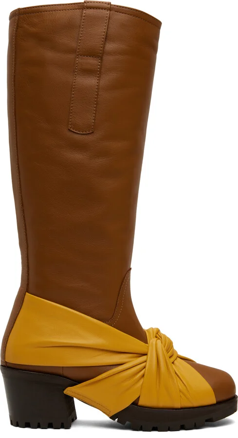 Kiko Kostadinov Brown & Yellow Knotted Riding Boots
