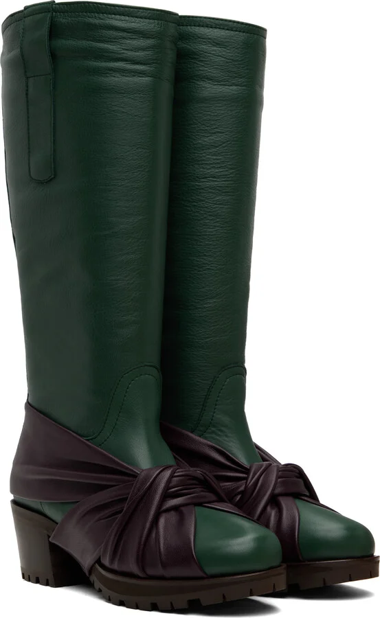 Kiko Kostadinov Green & Purple Knotted Riding Boots - Image 4
