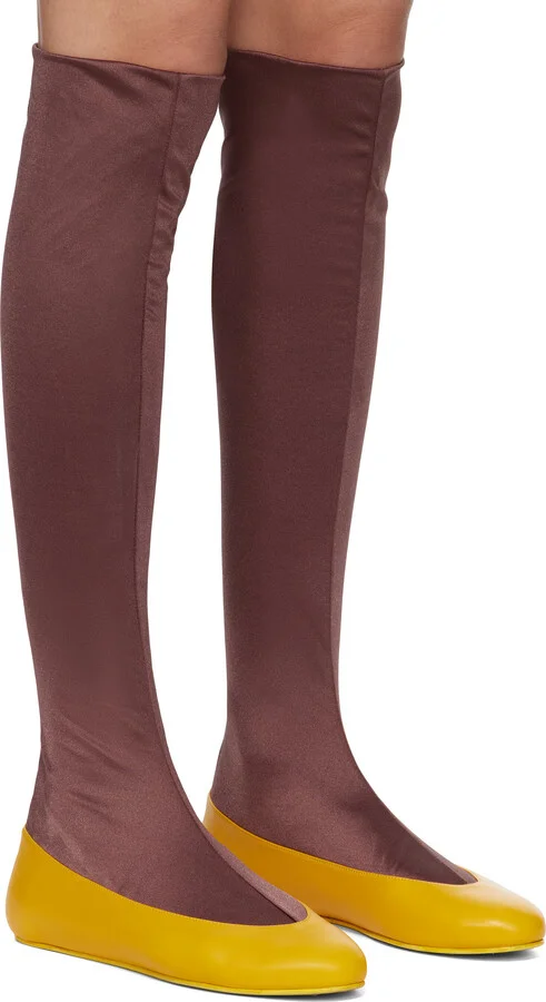 Kiko Kostadinov Yellow & Brown Proxima Long Ballerina Flats - Image 4