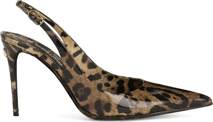 KIM DOLCE&GABBANA leopard-print slingback pumps