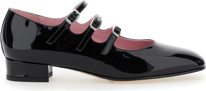 'kina' Black Mary Janes With Straps And Block Heel In Patent Leather Woman