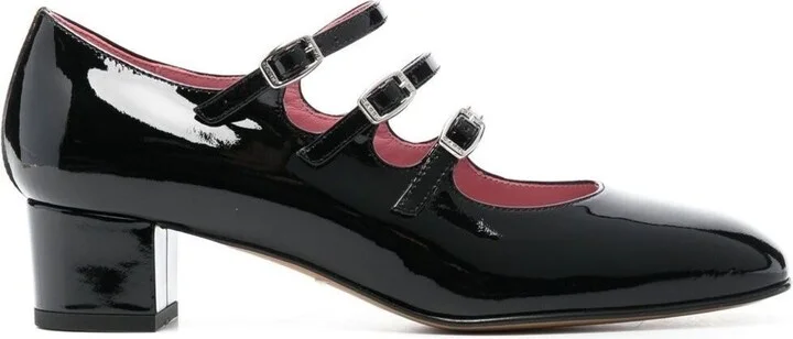 'kina' Black Mary Janes With Straps And Block Heel In Patent Leather Woman