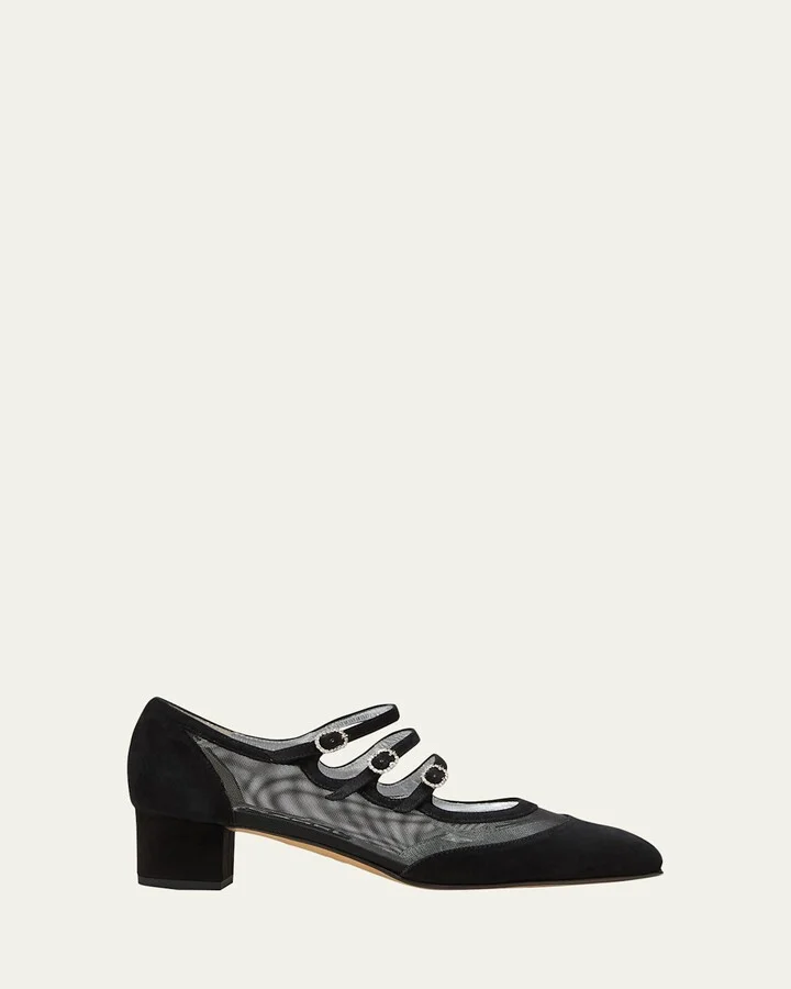 Kinight Mesh Buckle-Trio Ballerina Pumps