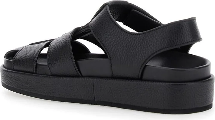'Kira' Black Sandals With Logo Plaque In Grained Leather Woman - Image 3