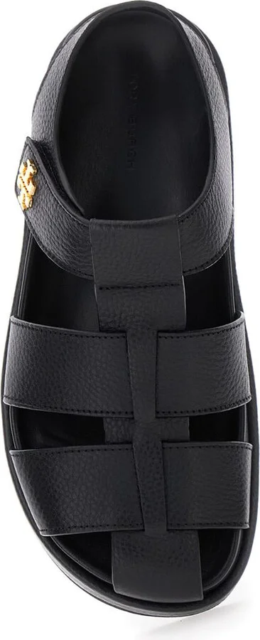 'Kira' Black Sandals With Logo Plaque In Grained Leather Woman - Image 4