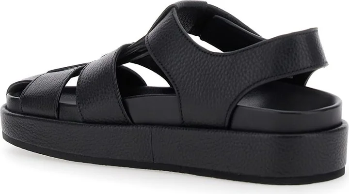 'kira' Black Sandals With Logo Plaque In Grained Leather Woman - Image 3