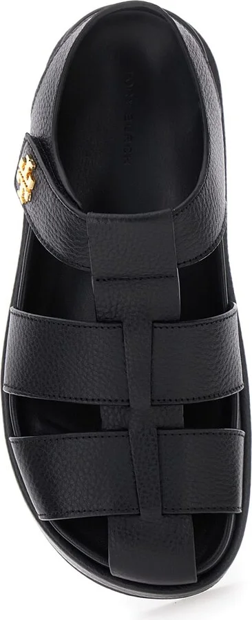 'kira' Black Sandals With Logo Plaque In Grained Leather Woman - Image 4