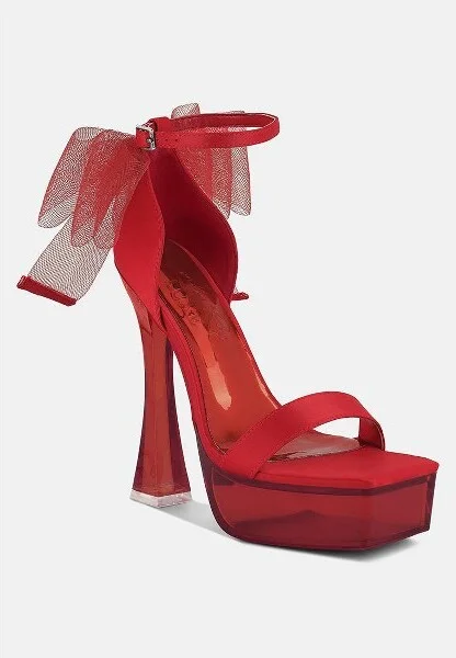 Kiri Satin Clear High Heeled Bow Sandals Women - Image 3