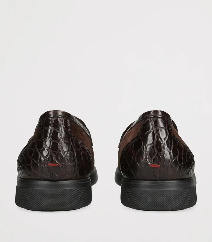 Kiton Suede Crocodile Leather-Detail Penny Loafers - Image 2