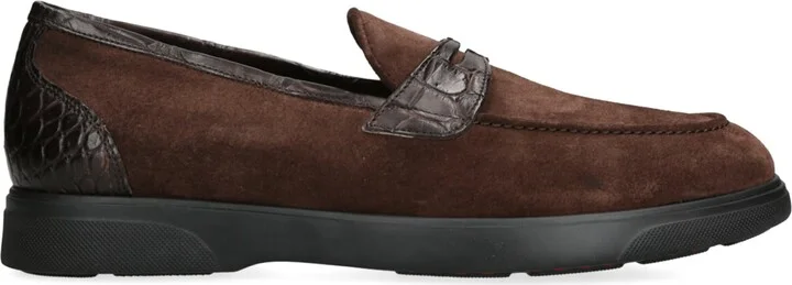 Kiton Suede Crocodile Leather-Detail Penny Loafers