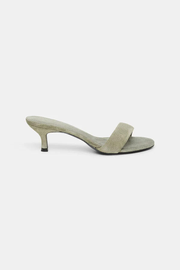 Kitten heel suede slides with padded strap
