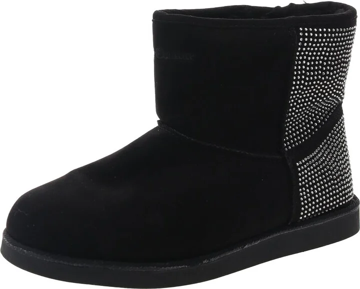 Kitten Womens Rhinestone Faux Fur Ankle Boots