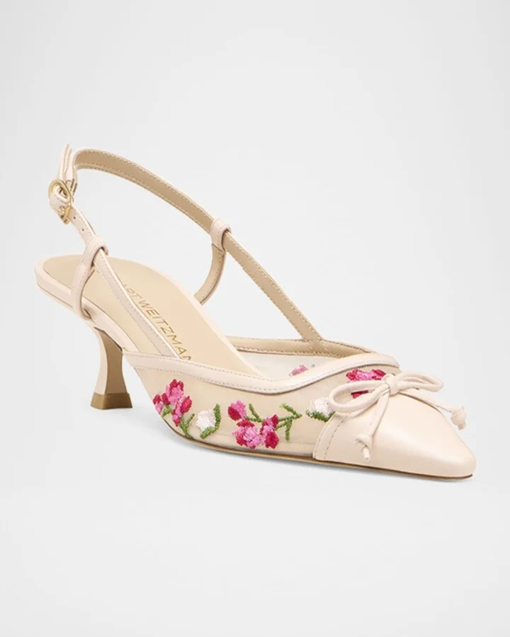 Kitty Embroidered Slingback Pumps - Image 7